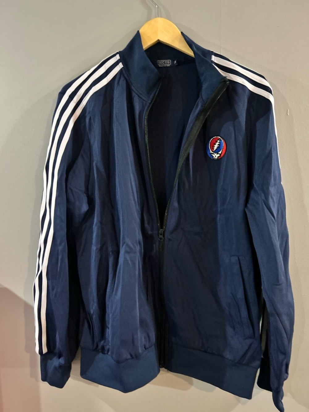 Men's Navy Performance Track Jacket with White Stripes Grateful Dead